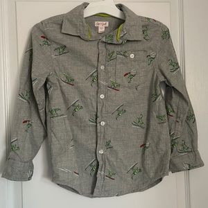 Cat & jack Dino skiing long sleeved flannel. Button up Suze S6/7